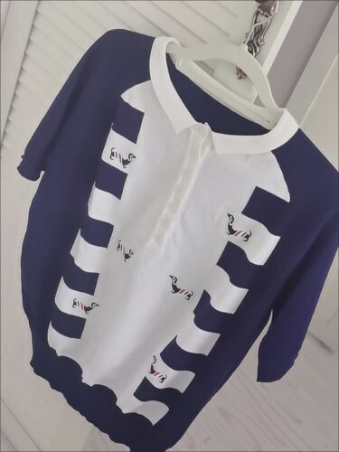 Korean Color-blocked Knit Polo Blouse photo review