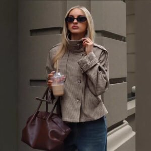 Elegant Stylish Relaxed-fit Casual Houndstooth Coat