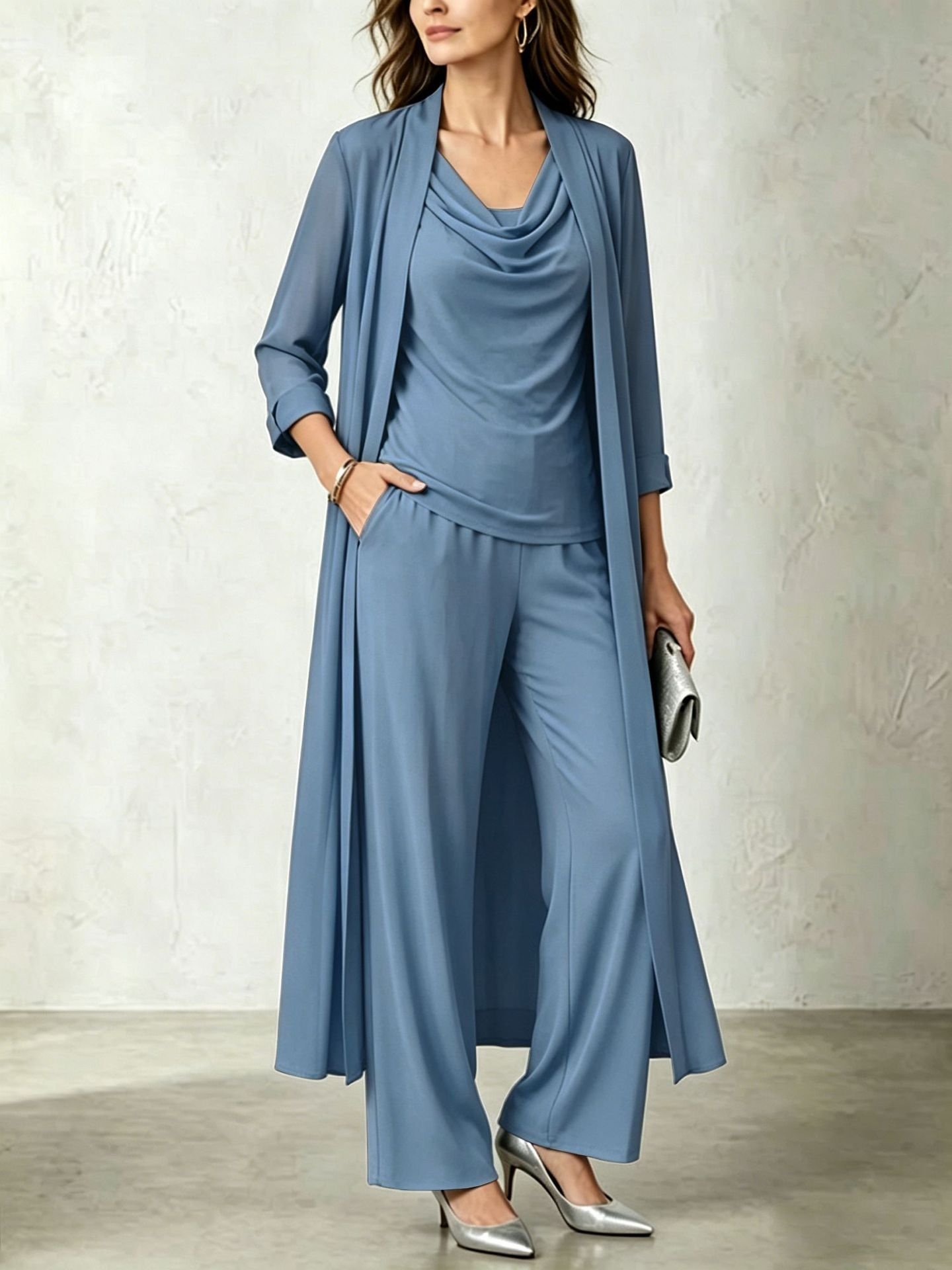 Womens Long Cardigan Jacket And Pants Three-piece Set - Image 4