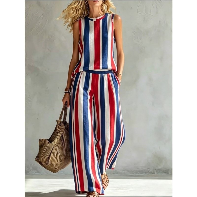 Stylish Rainbow Tie-dye Sleeveless Suit (Two-piece Set) - Image 5