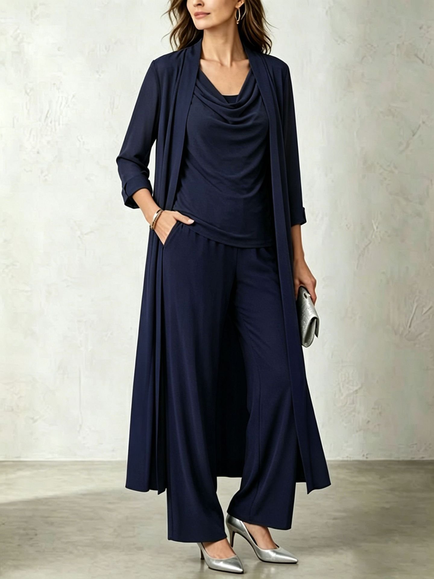 Womens Long Cardigan Jacket And Pants Three-piece Set - Image 6