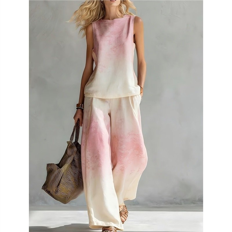 Stylish Rainbow Tie-dye Sleeveless Suit (Two-piece Set) - Image 10