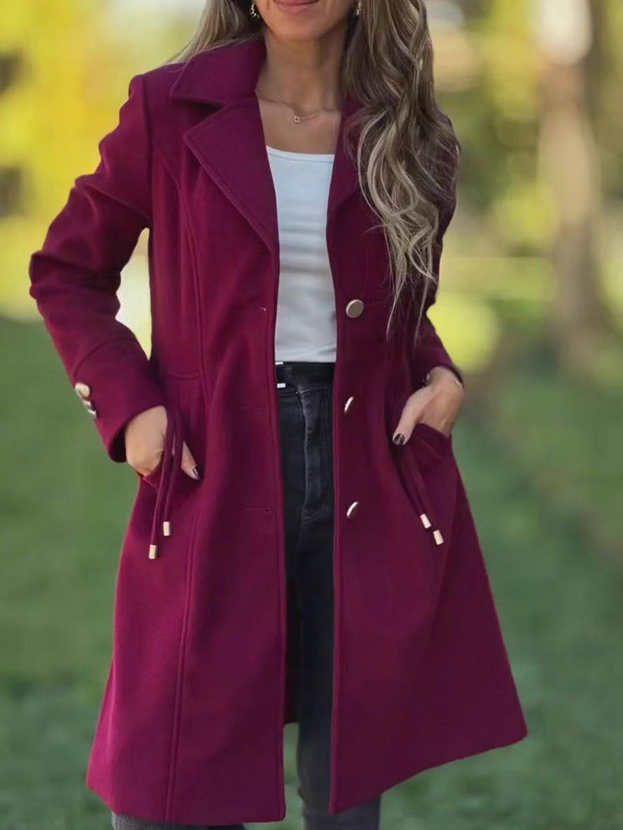 Gorgeous Stylish Solid-color Mid-length Wool Coat With Drawstring And Pockets - Image 7