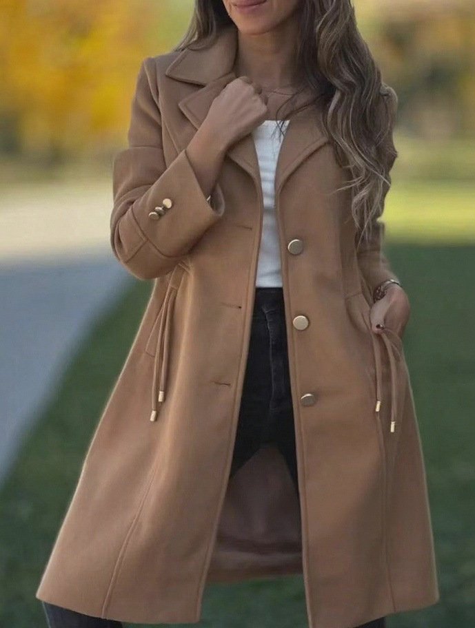 Gorgeous Stylish Solid-color Mid-length Wool Coat With Drawstring And Pockets - Image 3
