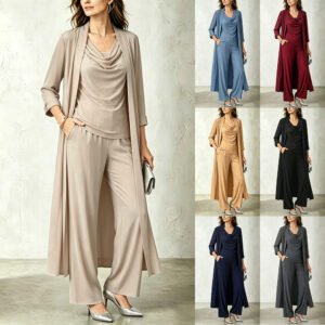 Womens Long Cardigan Jacket And Pants Three-piece Set