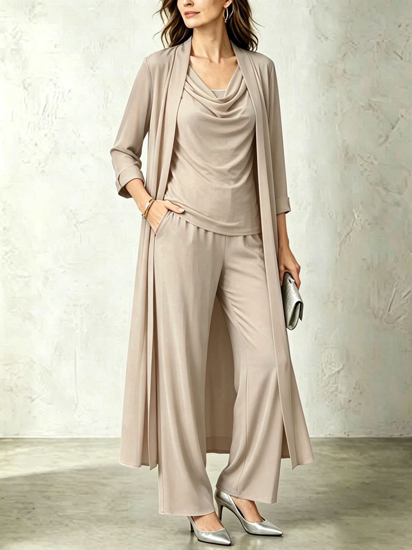 Womens Long Cardigan Jacket And Pants Three-piece Set - Image 9