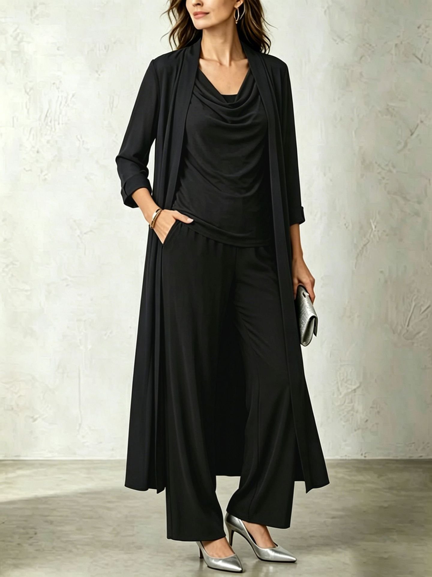 Womens Long Cardigan Jacket And Pants Three-piece Set - Image 7