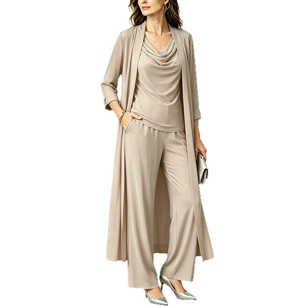Womens Long Cardigan Jacket And Pants Three-piece Set - Image 3