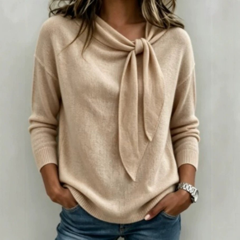 Knitted Bow-Knot Sweater Solid-Color Womens Wear - Image 4
