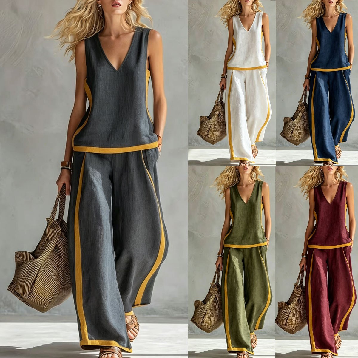 casual suit for women; elegant casual wear; fashion leisure wear; summer wear; Wide-leg Pants Suit; elegant suit; one-piece suit;