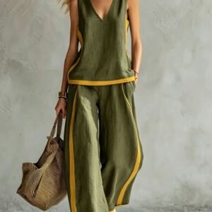 European Artistic Retro Casual Wide-leg Pants Suit - Army Green, M