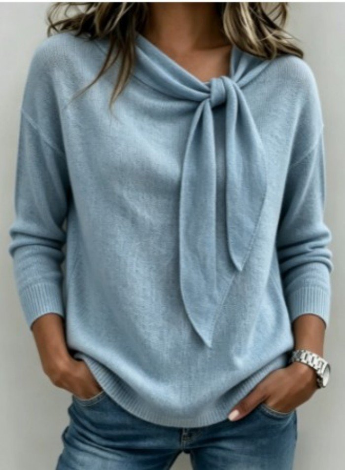Knitted Bow-Knot Sweater Solid-Color Womens Wear - Image 7