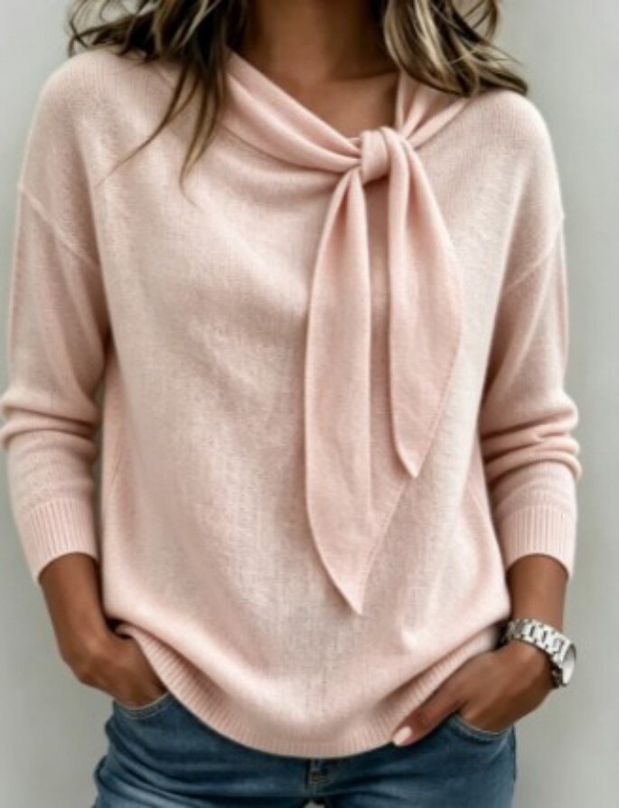 Knitted Bow-Knot Sweater Solid-Color Womens Wear - Image 8