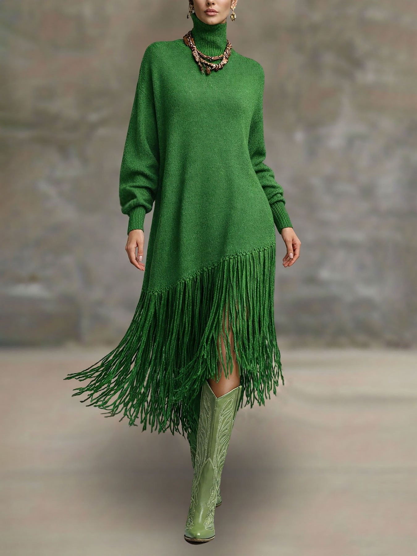 Womens Long Tassel Solid-Color Versatile Dress - Image 3