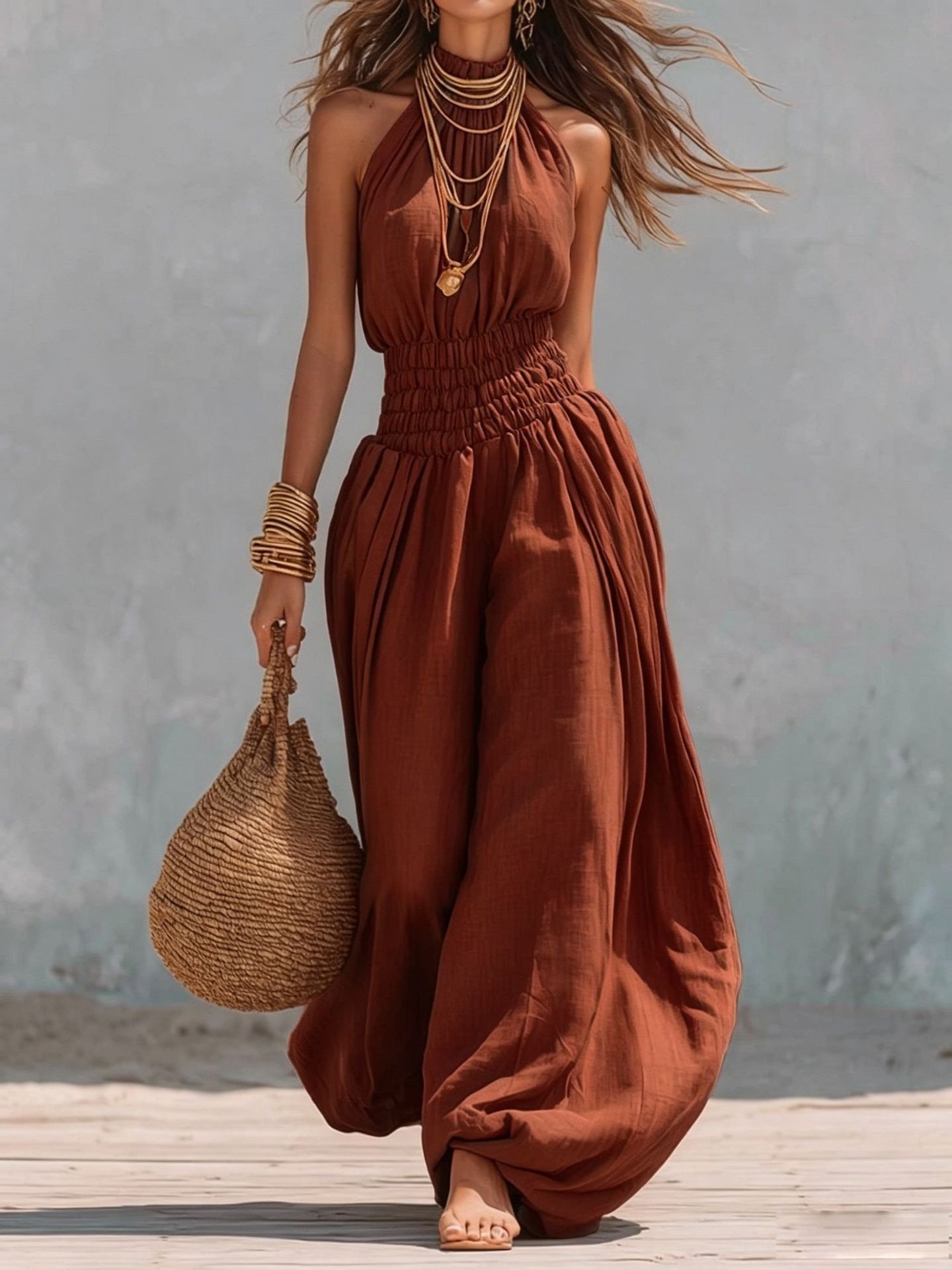 Stylish Sleeveless Halter Jumpsuit For Women - Image 9