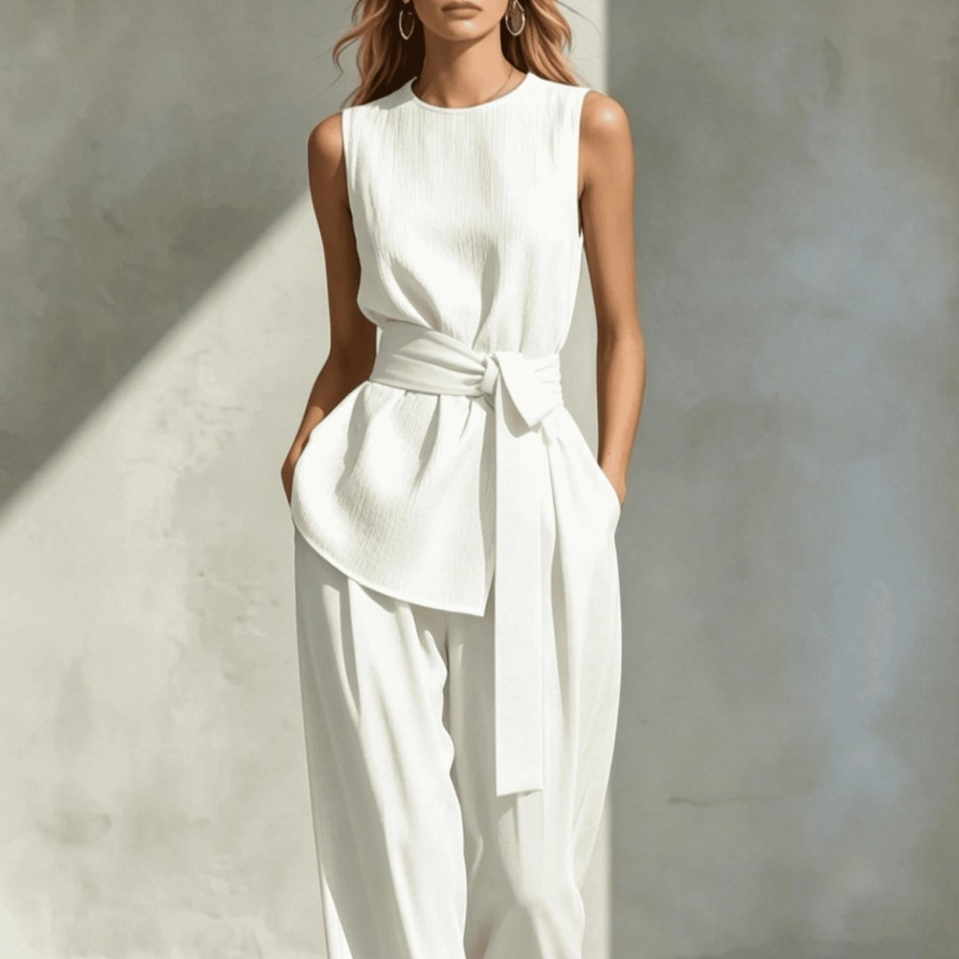 Korean Casual Sleeveless Tied-top And Pants Set