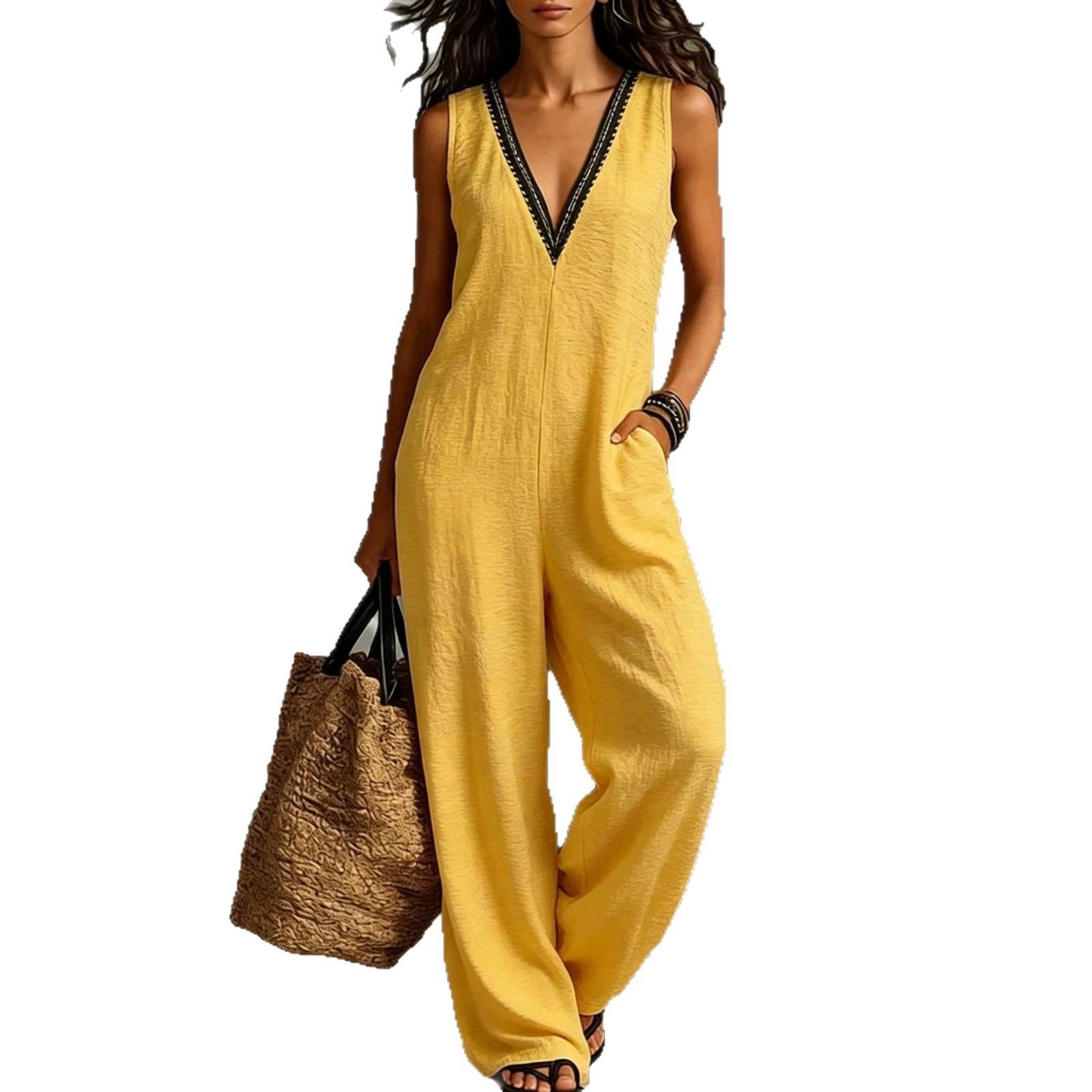 New Womens V-neck Sleeveless Wide-leg Jumpsuit - Image 7