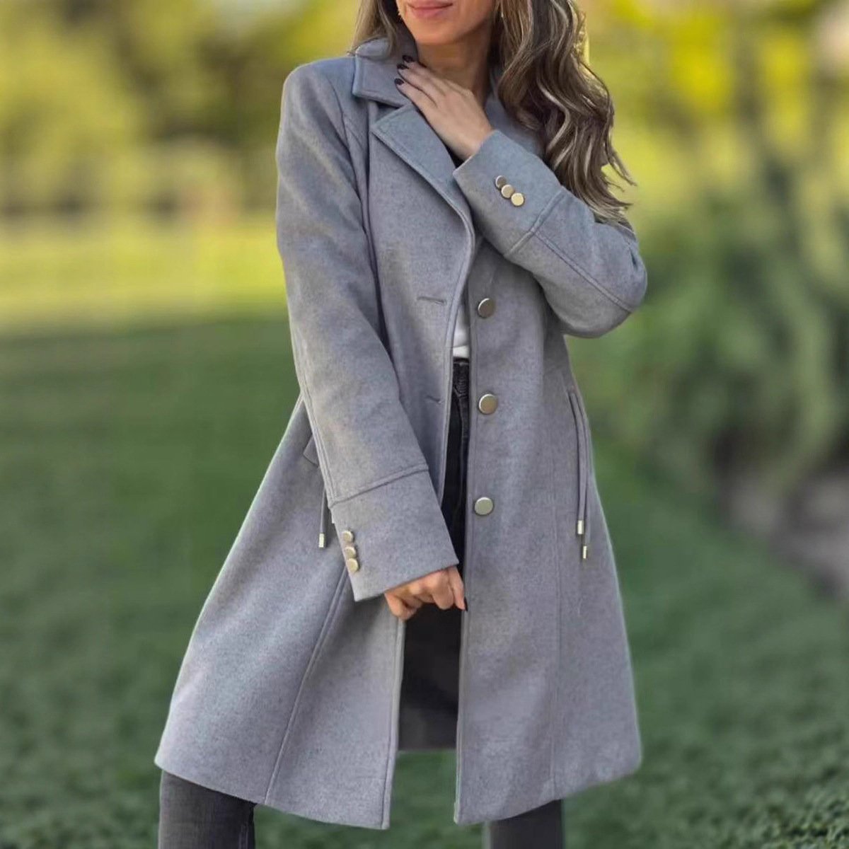 Gorgeous Stylish Solid-color Mid-length Wool Coat With Drawstring And Pockets