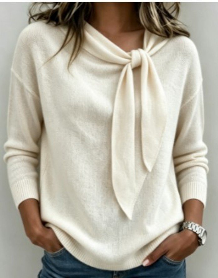 Knitted Bow-Knot Sweater Solid-Color Womens Wear - Image 6