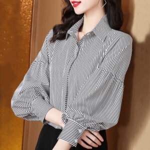 Elegant Stripes Puff Sleeve Blouse