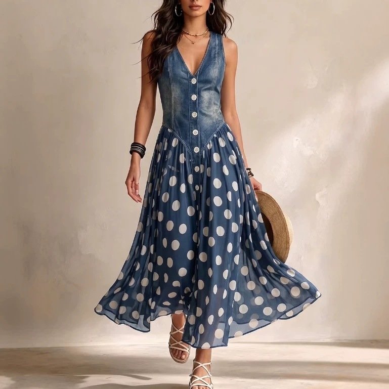 elegant dress; polka-dot dress; office wear for women; beautiful dress; lady skirt; beautiful skirt; one-piece dress;