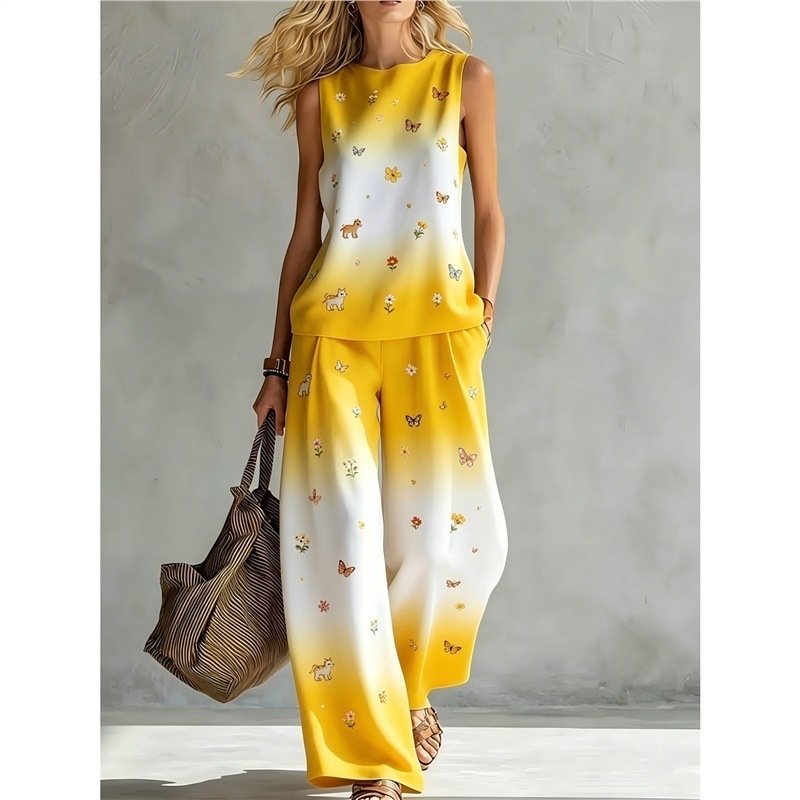 Stylish Rainbow Tie-dye Sleeveless Suit (Two-piece Set) - Image 7