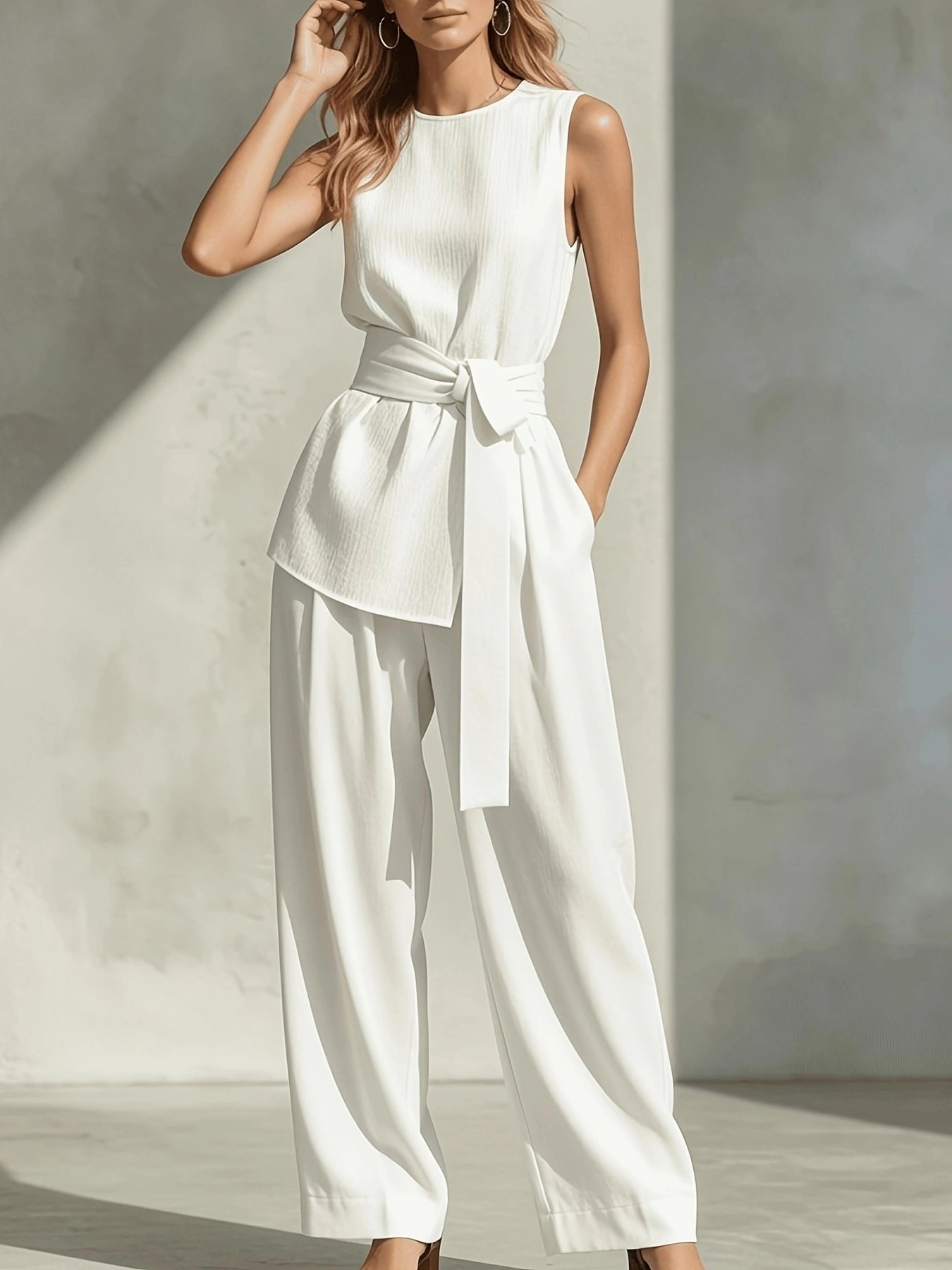 Korean Casual Sleeveless Tied-top And Pants Set - Image 4