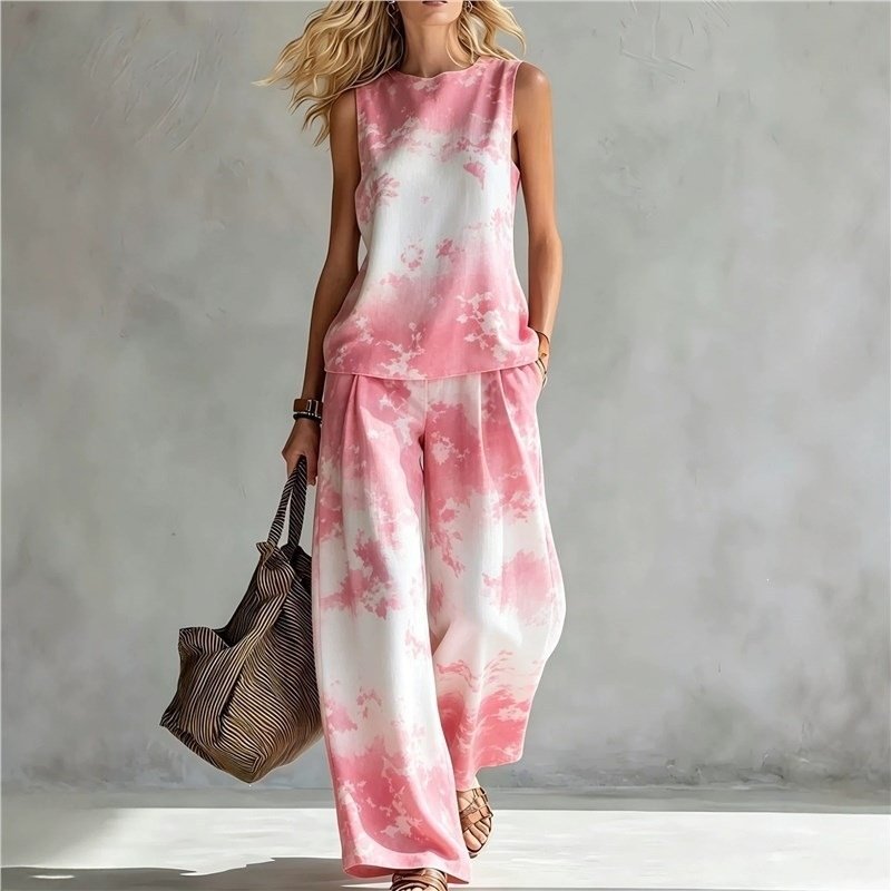 Stylish Rainbow Tie-dye Sleeveless Suit (Two-piece Set) - Image 4