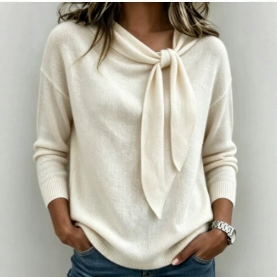 Knitted Bow-Knot Sweater Solid-Color Womens Wear - Image 5