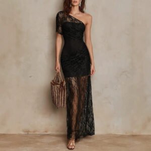 Elegant Lace Sheer-lined Off-shoulder Resort-style Dress For Women
