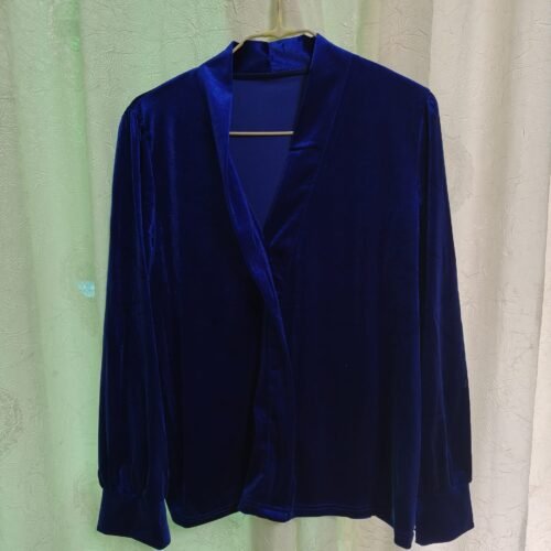 Elegant Royal Blue V-neckline Velvet Blouse photo review