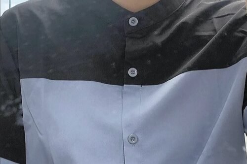 Stylish Color-block Short-sleeved Collared Blouse photo review