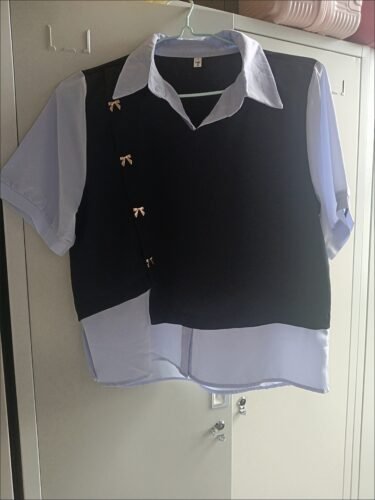 Stylish Korean Preppy Aesthetic Two-tone Blouse photo review