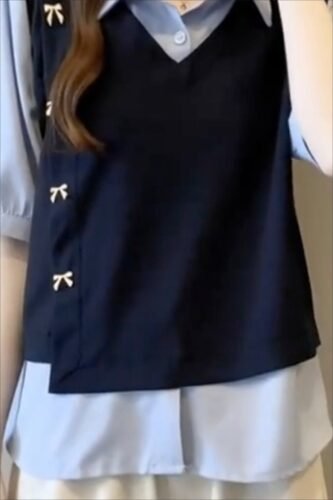 Stylish Korean Preppy Aesthetic Two-tone Blouse photo review