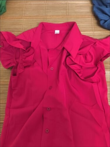 Korean Style Vibrant Ruffled Sleeves Collared Blouse photo review