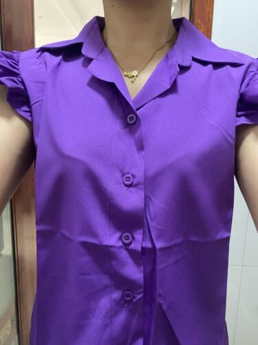 Korean Style Vibrant Ruffled Sleeves Collared Blouse photo review
