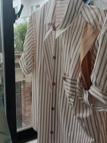 Stylish Korean Stripe Pattern Knot Blouse photo review
