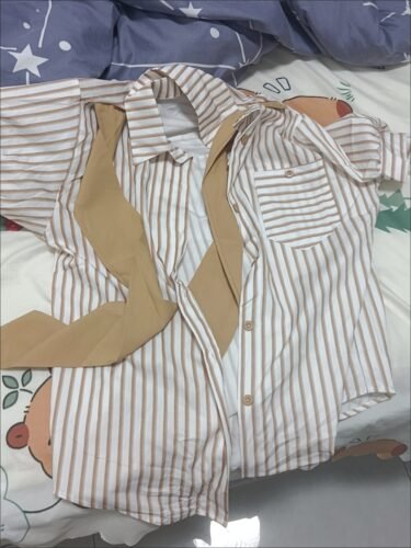 Stylish Korean Stripe Pattern Knot Blouse photo review