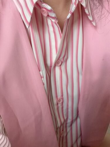 Stylish Korean Stripe Pattern Knot Blouse photo review
