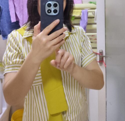 Stylish Korean Stripe Pattern Knot Blouse photo review