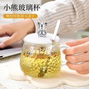 A pair of Cute Teddy Bear Glass Mug (2 pieces)