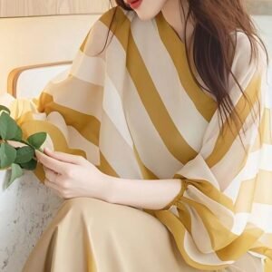 Elegant Flowing Diagonal Stripe Pattern Blouse