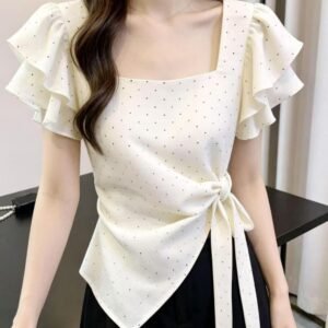 Elegant Layered Flutter-sleeves Polka-dot pattern Blouse