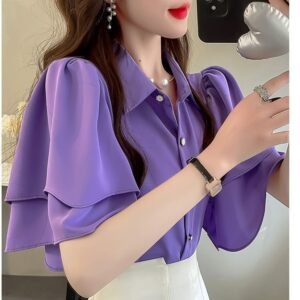 Fashionable Voluminous Tiered Short-Sleeves Blouse