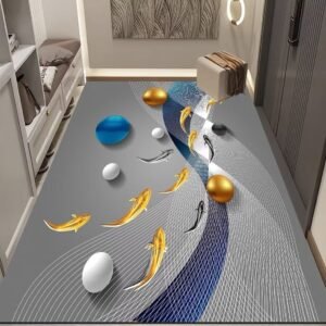 Geometric Spheres Stylized Fish Hallway Runner Rug / Carpet