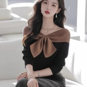 Korean Style Bow-tie Off-shoulder Blouse