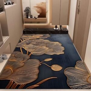 Luxurious Gold Floral Motifs Rug Carpet
