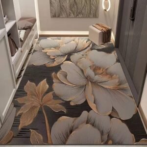 Luxurious Gold Flowers Design Rug / Carpet