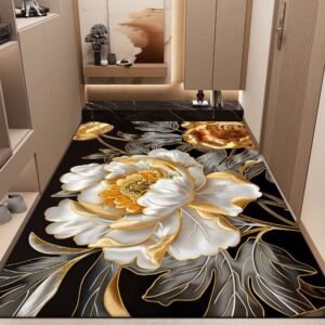 Luxurious Gold Peonies Runner Rug / Carpet