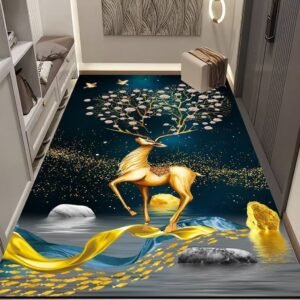 Luxurious Golden Stag and Starry Night Sky Hallway Runner Rug / Carpet